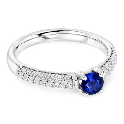 Pave Natural Earth Mined Diamond Blue Sapphire 2 Carats Ring White Gold 14K