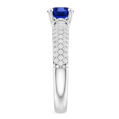 Pave Natural Earth Mined Diamond Blue Sapphire 2 Carats Ring White Gold 14K