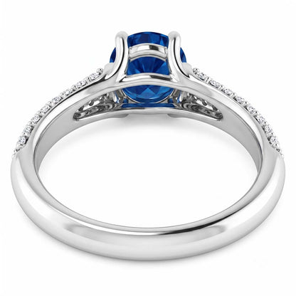 Pave Natural Earth Mined Diamond Blue Sapphire 2 Carats Ring White Gold 14K