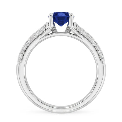Pave Natural Earth Mined Diamond Blue Sapphire 2 Carats Ring White Gold 14K