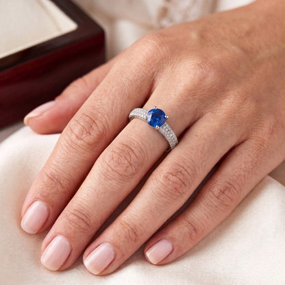 Pave Natural Earth Mined Diamond Blue Sapphire 2 Carats Ring White Gold 14K