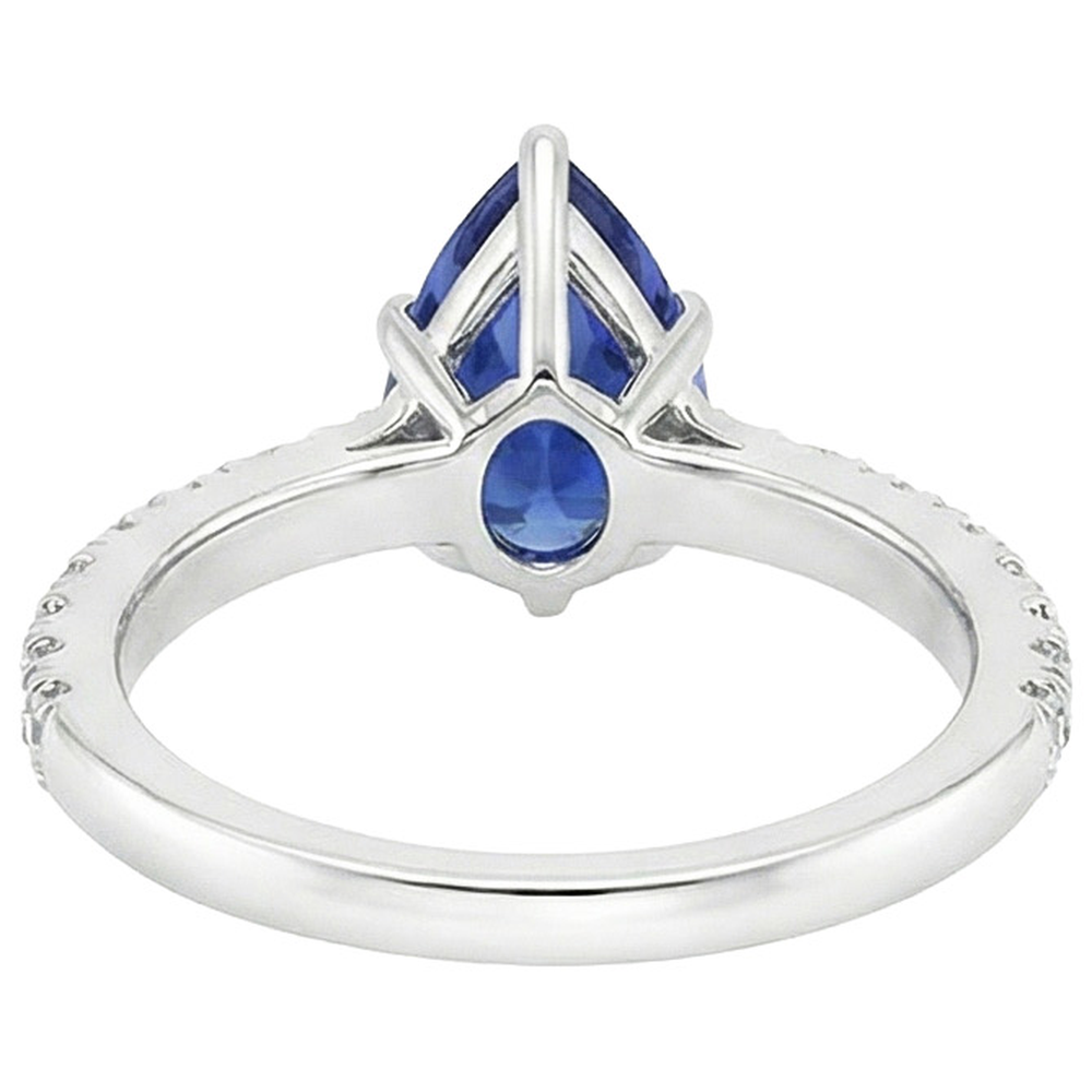 Pave Natural Earth Mined Diamond Engagement Ring Prong Set Pear Blue Sapphire 5.50 Carats