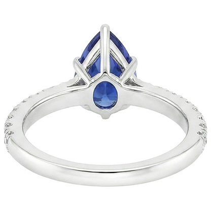 Pave Natural Earth Mined Diamond Engagement Ring Prong Set Pear Blue Sapphire 5.50 Carats
