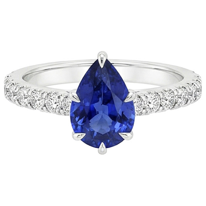 Pave Natural Earth Mined Diamond Engagement Ring Prong Set Pear Blue Sapphire 5.50 Carats