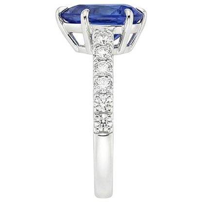 Pave Natural Earth Mined Diamond Engagement Ring Prong Set Pear Blue Sapphire 5.50 Carats
