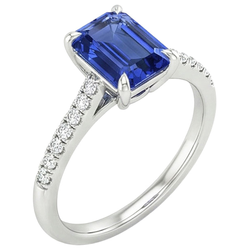 Pave Set Natural Earth Mined Diamond Ring Emerald Ceylon Sapphire White Gold 3.50 Carats