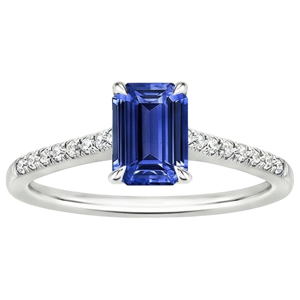 Pave Set Natural Earth Mined Diamond Ring Emerald Ceylon Sapphire White Gold 3.50 Carats