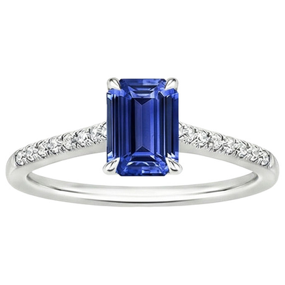 Pave Set Natural Earth Mined Diamond Ring Emerald Ceylon Sapphire White Gold 3.50 Carats