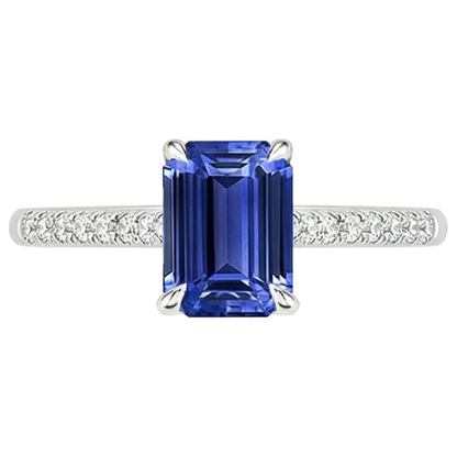 Pave Set Natural Earth Mined Diamond Ring Emerald Ceylon Sapphire White Gold 3.50 Carats