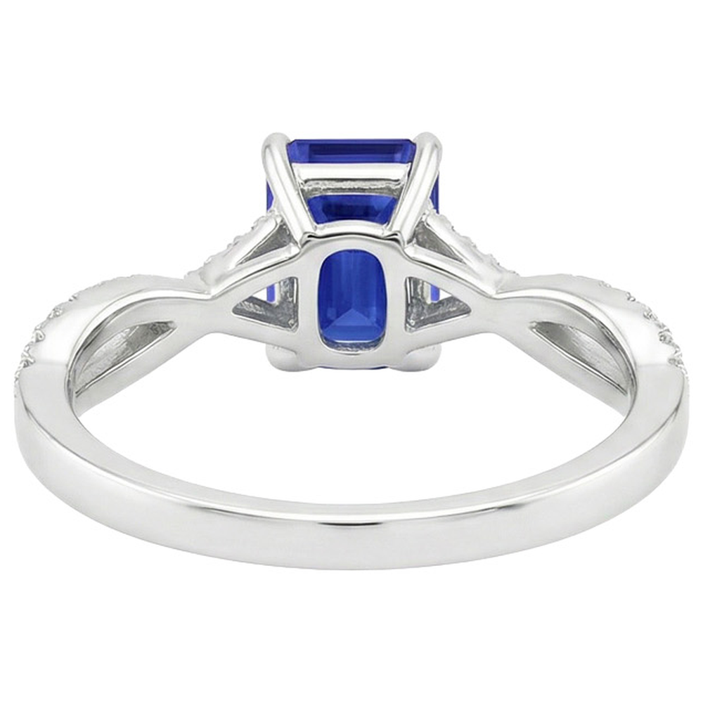Pave Setting Engagement Ring Emerald Blue Sapphire & Natural Earth Mined Diamond 4 Carats