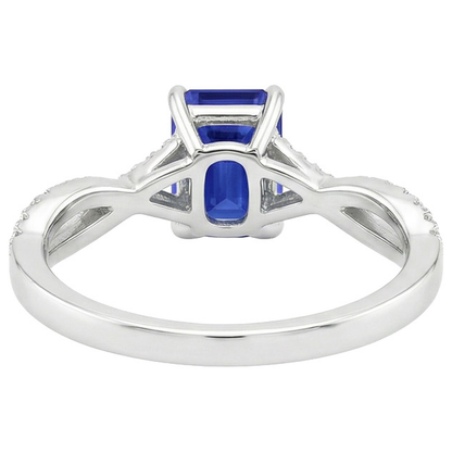 Pave Setting Engagement Ring Emerald Blue Sapphire & Natural Earth Mined Diamond 4 Carats