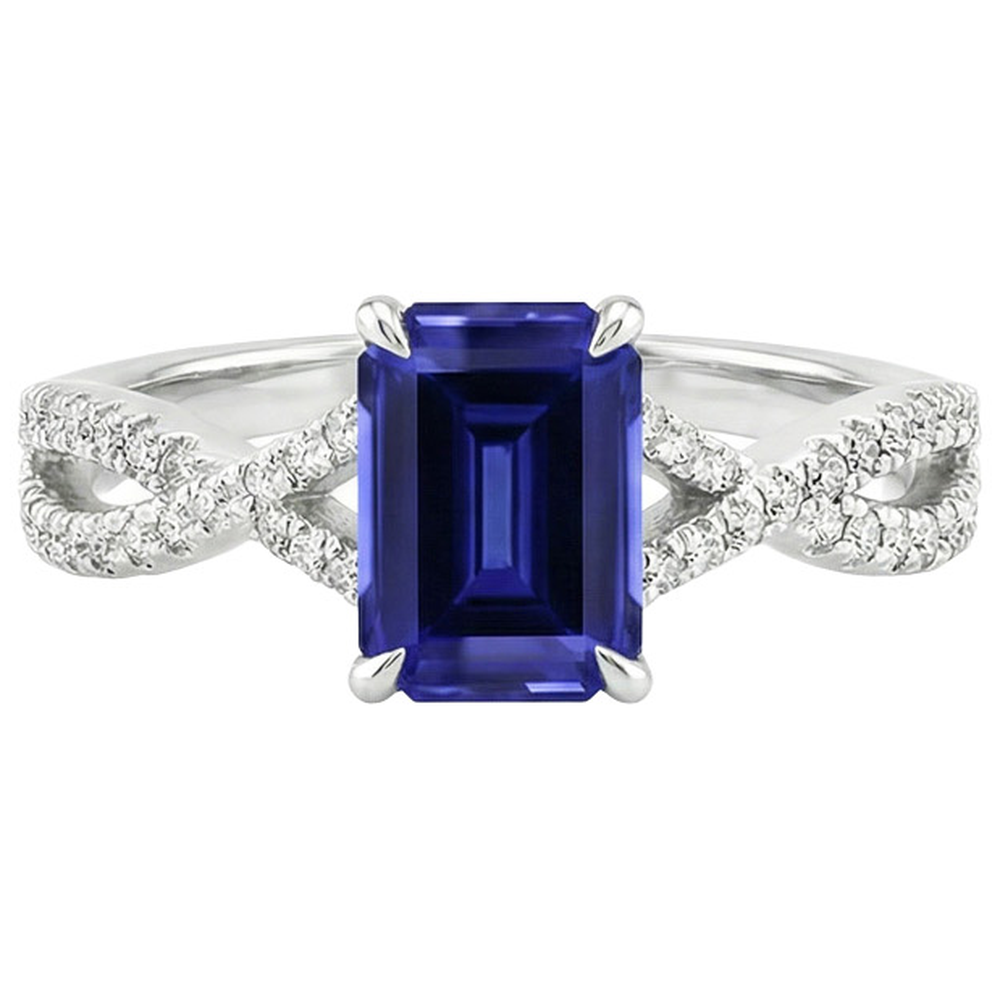 Pave Setting Engagement Ring Emerald Blue Sapphire & Natural Earth Mined Diamond 4 Carats