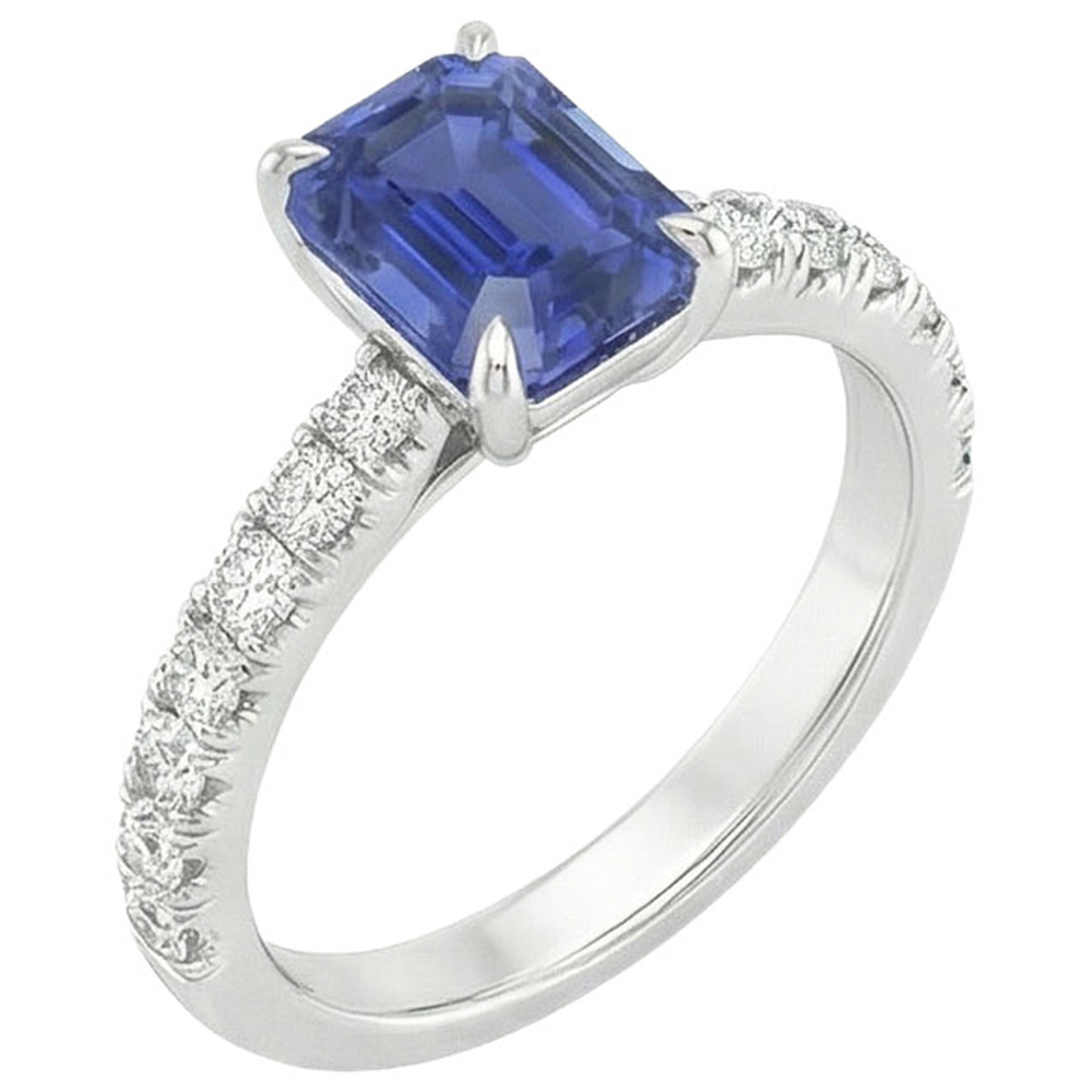 Pave Setting Natural Earth Mined Diamond Ring Emerald Ceylon Sapphire 4.25 Carats