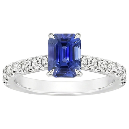 Pave Setting Natural Earth Mined Diamond Ring Emerald Ceylon Sapphire 4.25 Carats
