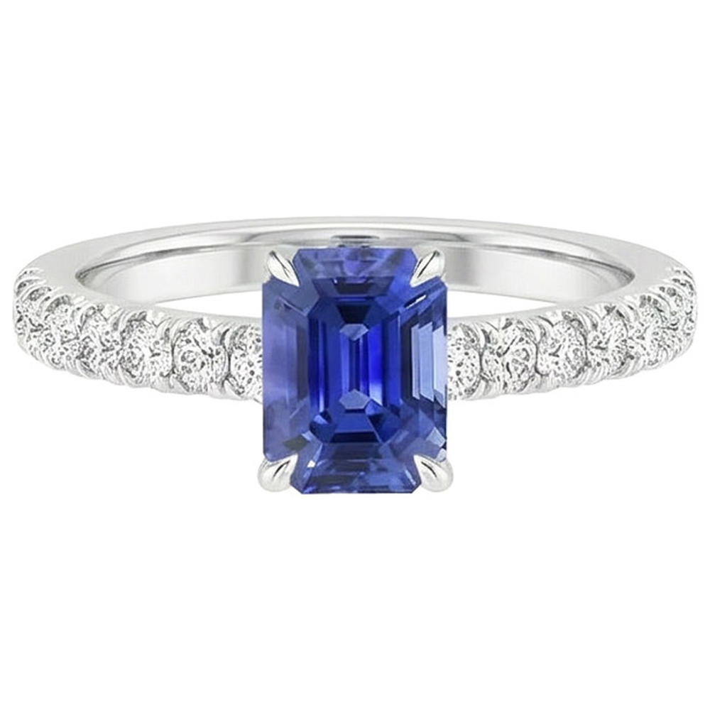 Pave Setting Natural Earth Mined Diamond Ring Emerald Ceylon Sapphire 4.25 Carats