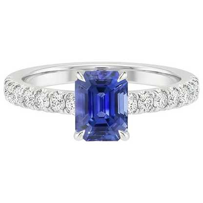 Pave Setting Natural Earth Mined Diamond Ring Emerald Ceylon Sapphire 4.25 Carats