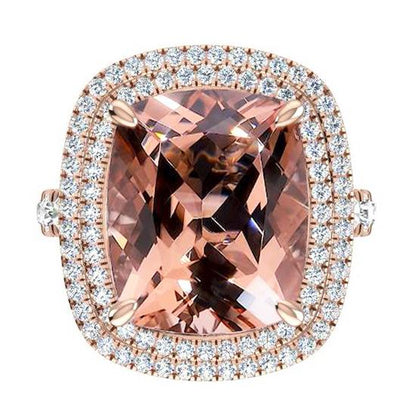 Peach Cushion Morganite With Diamonds Ring Rose Gold Women's Jewelry