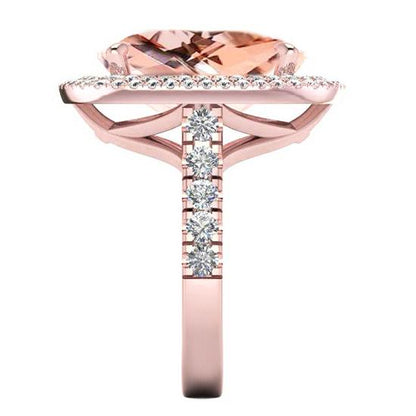 Peach Cushion Morganite With Diamonds Ring Rose Gold Women's Jewelry