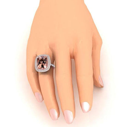 Peach Cushion Morganite With Diamonds Ring Rose Gold Women's Jewelry