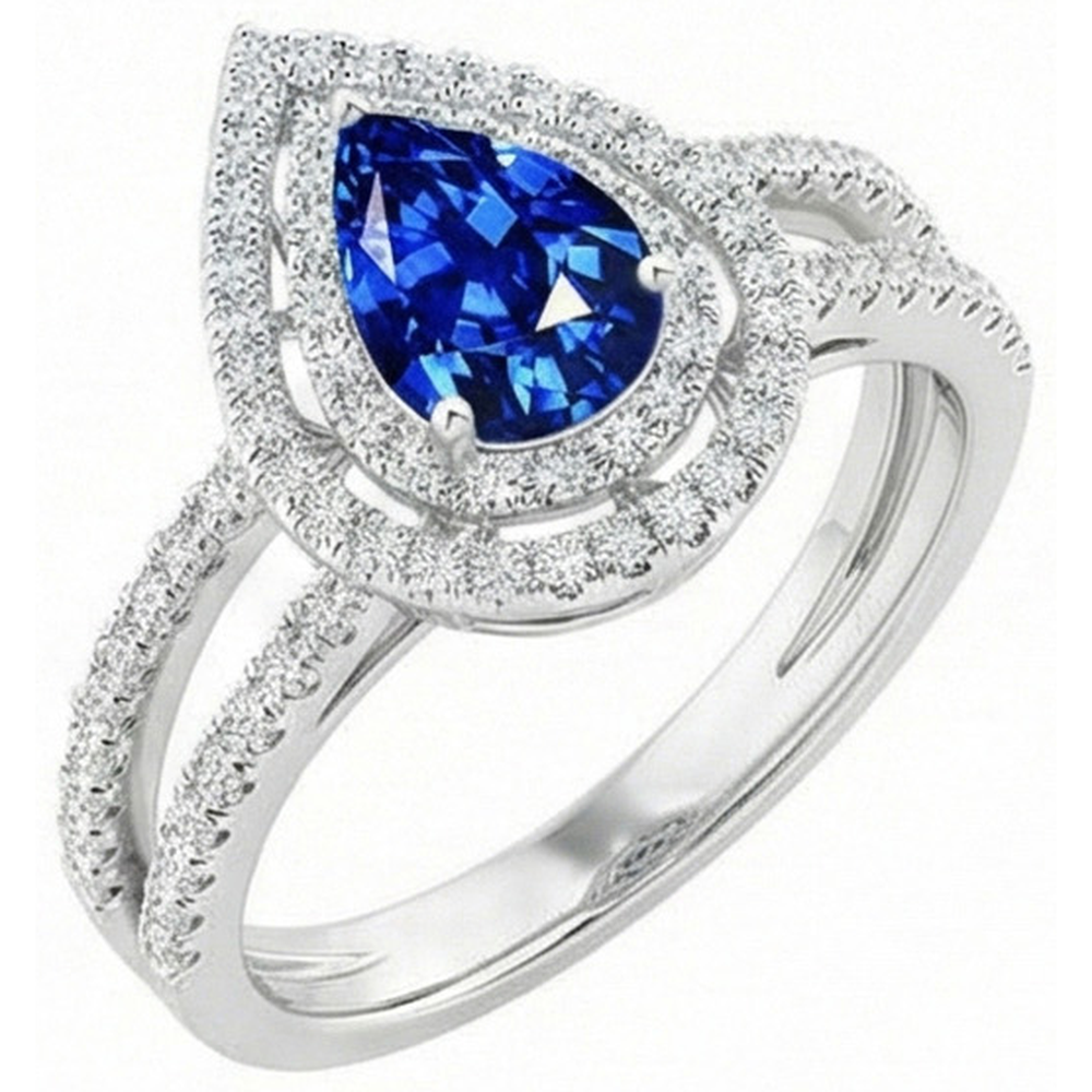Pear And Round Cut 4.90 Ct Ceylon Sapphire Natural Earth Mined Diamonds Ring