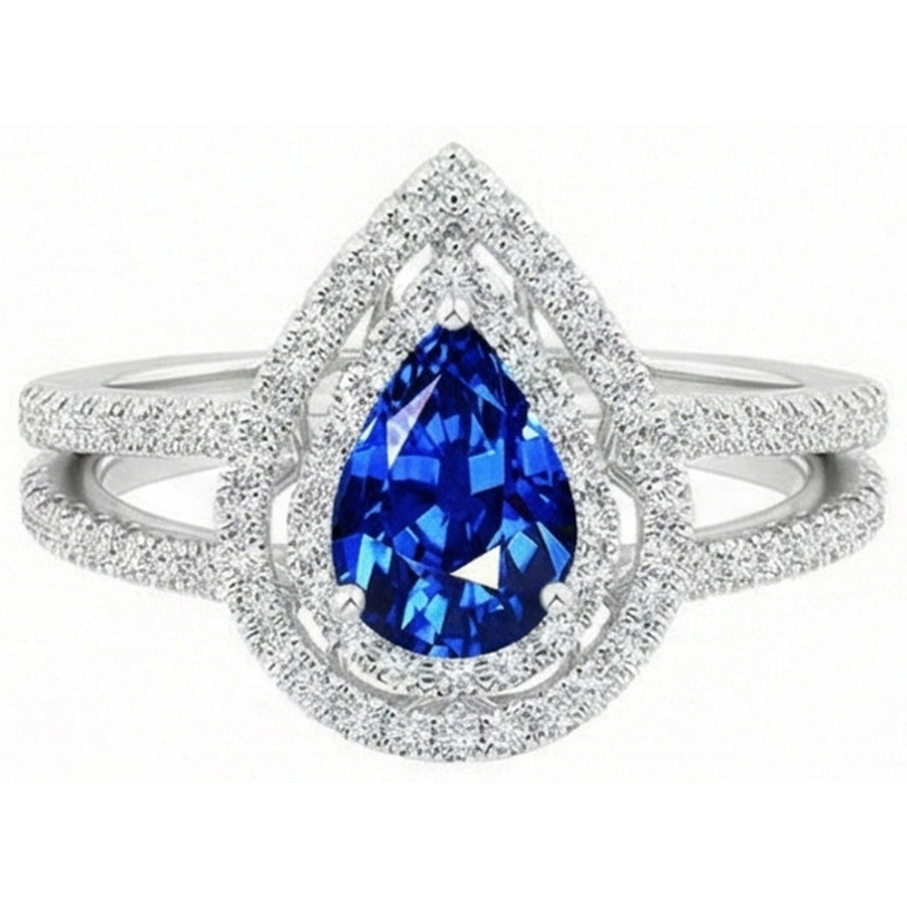 Pear And Round Cut 4.90 Ct Ceylon Sapphire Natural Earth Mined Diamonds Ring