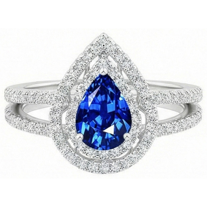 Pear And Round Cut 4.90 Ct Ceylon Sapphire Natural Earth Mined Diamonds Ring