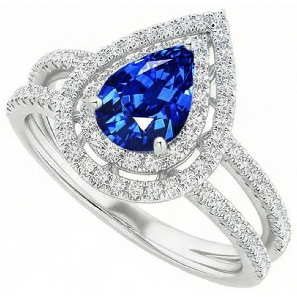 Pear And Round Cut 4.90 Ct Ceylon Sapphire Natural Earth Mined Diamonds Ring