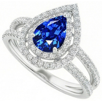 Pear And Round Cut 4.90 Ct Ceylon Sapphire Natural Earth Mined Diamonds Ring