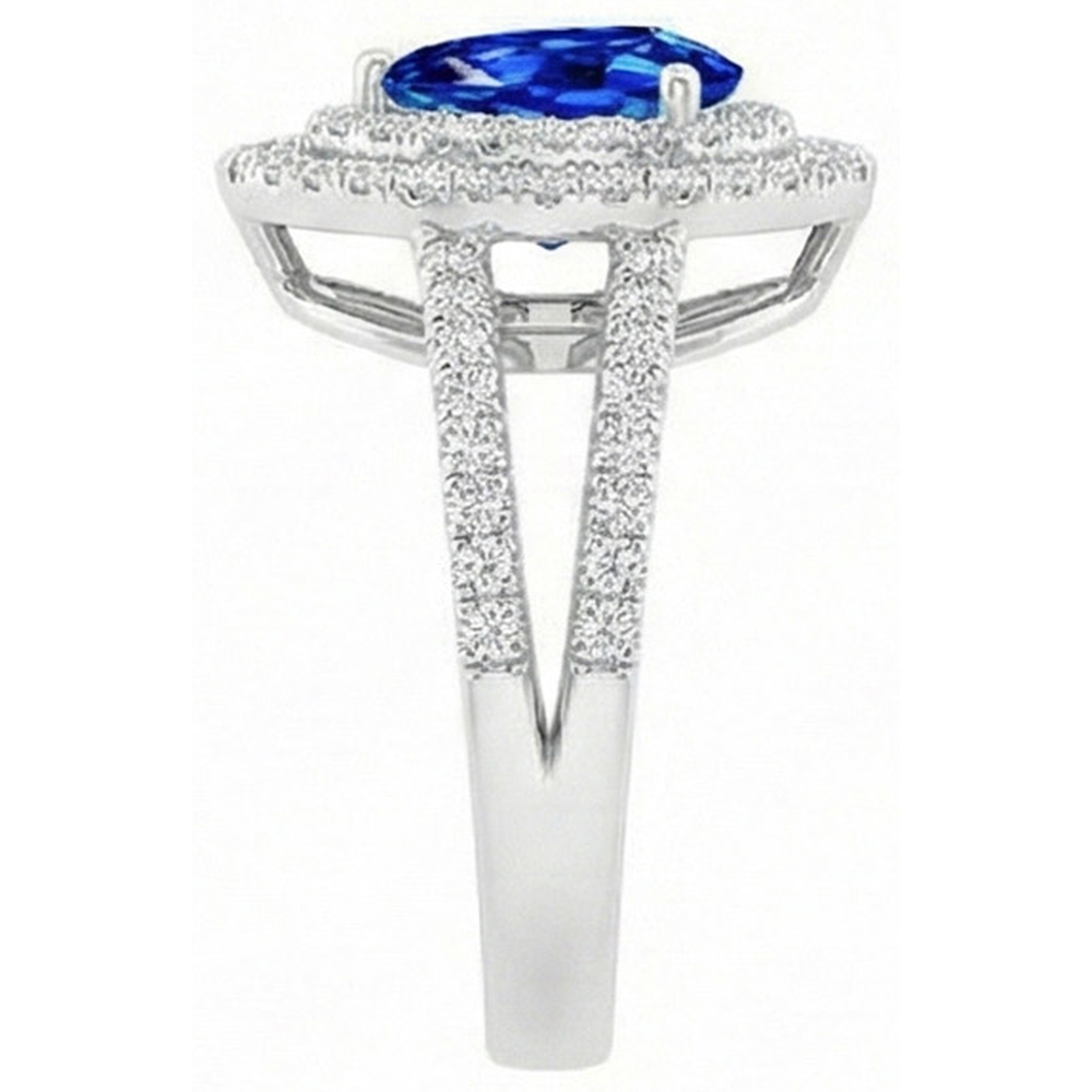 Pear And Round Cut 4.90 Ct Ceylon Sapphire Natural Earth Mined Diamonds Ring