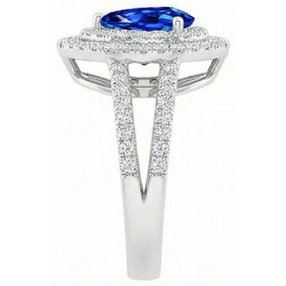 Pear And Round Cut 4.90 Ct Ceylon Sapphire Natural Earth Mined Diamonds Ring