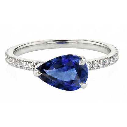 Pear Blue Sapphire Engagement Ring With Natural Earth Mined Diamond Accents 3.50 Carats