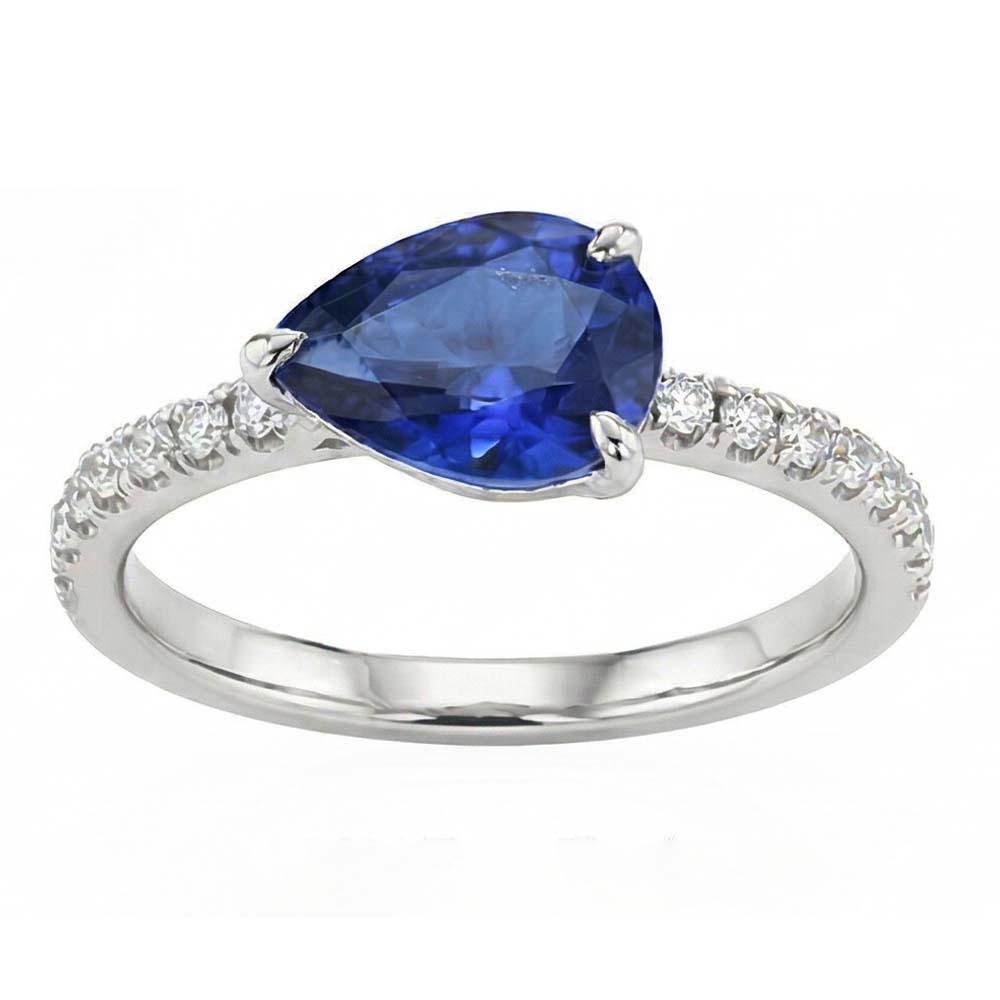 Pear Blue Sapphire Engagement Ring With Natural Earth Mined Diamond Accents 3.50 Carats