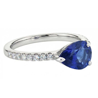Pear Blue Sapphire Engagement Ring With Natural Earth Mined Diamond Accents 3.50 Carats