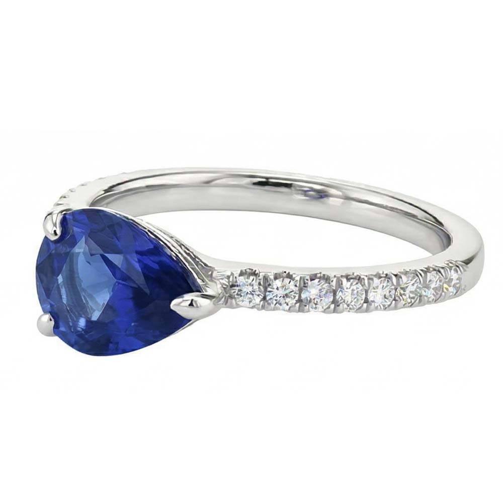 Pear Blue Sapphire Engagement Ring With Natural Earth Mined Diamond Accents 3.50 Carats