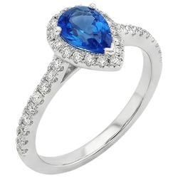 Pear Blue Sapphire Natural Earth Mined Diamond Halo Ring 4.50 Carats Genuine Gold New