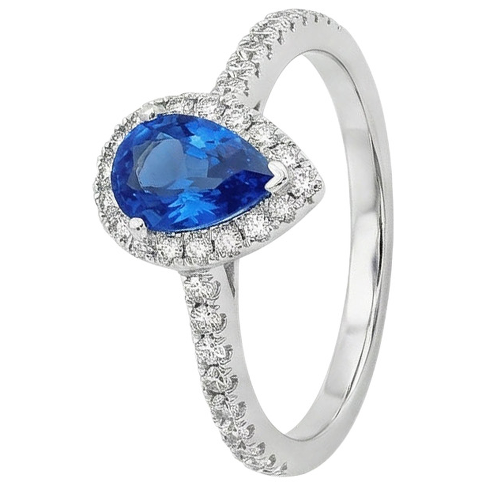Pear Blue Sapphire Natural Earth Mined Diamond Halo Ring 4.50 Carats Genuine Gold New