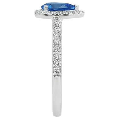 Pear Blue Sapphire Natural Earth Mined Diamond Halo Ring 4.50 Carats Genuine Gold New