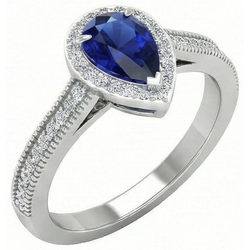 Natural Real ( Not Lab Grown )  Pear Blue Sapphire Ring 2.50 Carats Sparkling Halo Diamonds