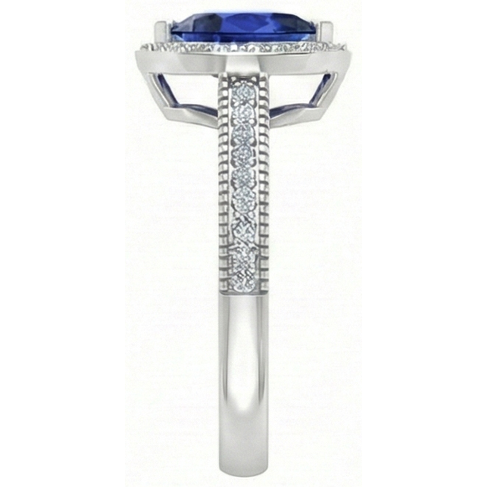 Natural Real ( Not Lab Grown )  Pear Blue Sapphire Ring 2.50 Carats Sparkling Halo Diamonds