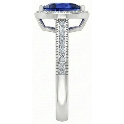 Natural Real ( Not Lab Grown )  Pear Blue Sapphire Ring 2.50 Carats Sparkling Halo Diamonds