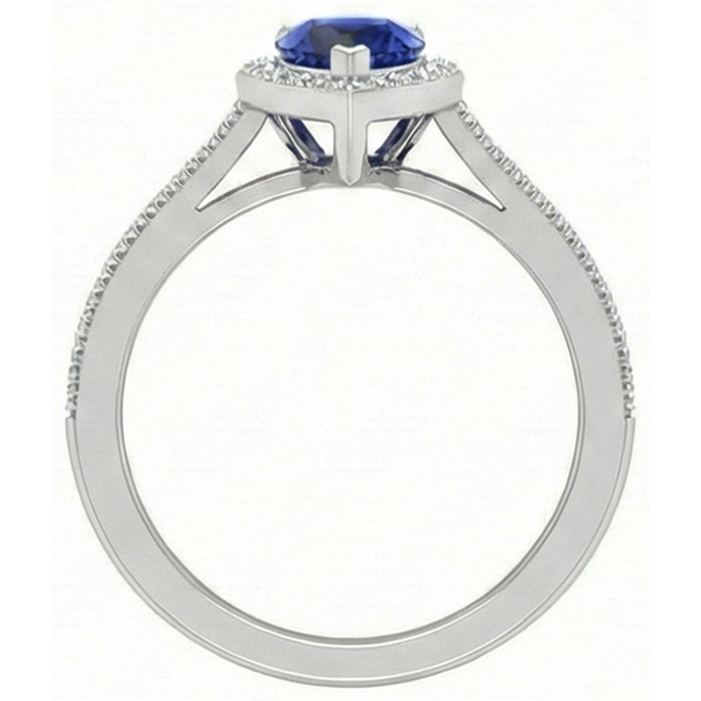 Natural Real ( Not Lab Grown )  Pear Blue Sapphire Ring 2.50 Carats Sparkling Halo Diamonds