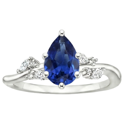 Pear Blue Sapphire & Marquise, Round Natural Earth Mined Diamonds Ring 6.75 Carats
