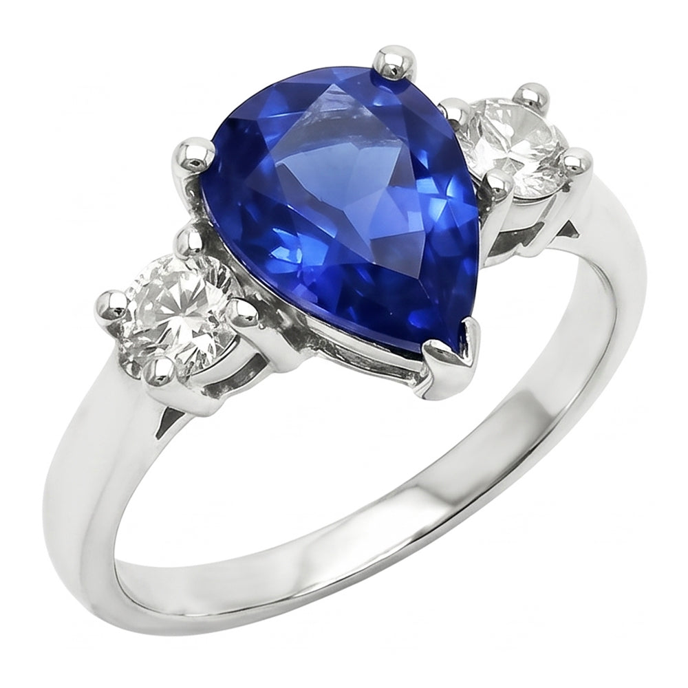 Pear Ceylon Sapphire Natural Earth Mined Diamond White Gold Ring 4.21 Ct Jewelry