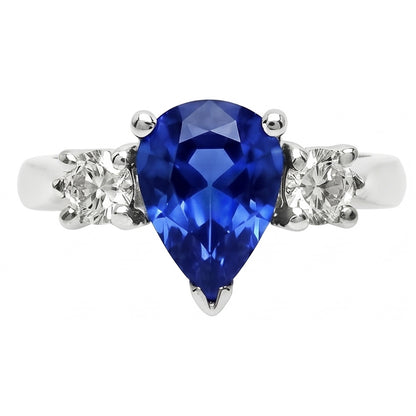 Pear Ceylon Sapphire Natural Earth Mined Diamond White Gold Ring 4.21 Ct Jewelry
