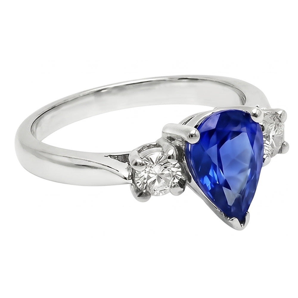 Pear Ceylon Sapphire Natural Earth Mined Diamond White Gold Ring 4.21 Ct Jewelry