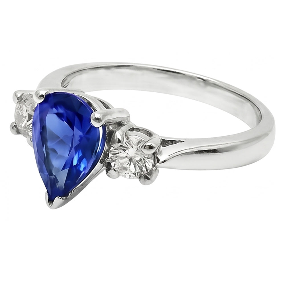 Pear Ceylon Sapphire Natural Earth Mined Diamond White Gold Ring 4.21 Ct Jewelry