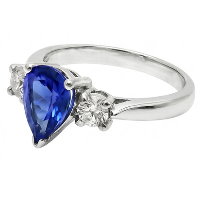 Pear Ceylon Sapphire Natural Earth Mined Diamond White Gold Ring 4.21 Ct Jewelry