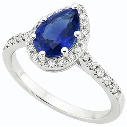 Pear Cut Blue Sapphire & Natural Earth Mined Diamond Halo Ring 3.50 Carats Ladies Jewelry
