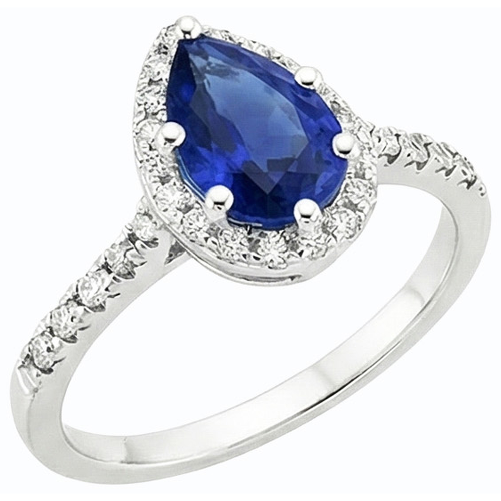 Pear Cut Blue Sapphire & Natural Earth Mined Diamond Halo Ring 3.50 Carats Ladies Jewelry