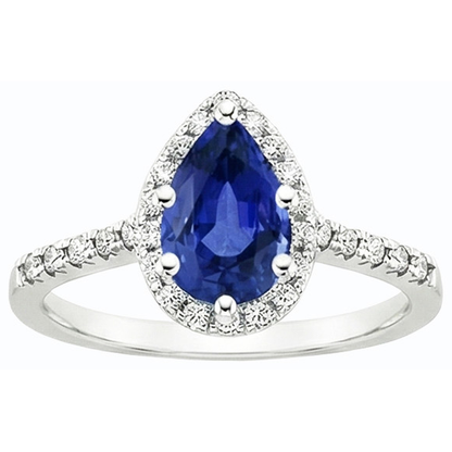 Pear Cut Blue Sapphire & Natural Earth Mined Diamond Halo Ring 3.50 Carats Ladies Jewelry